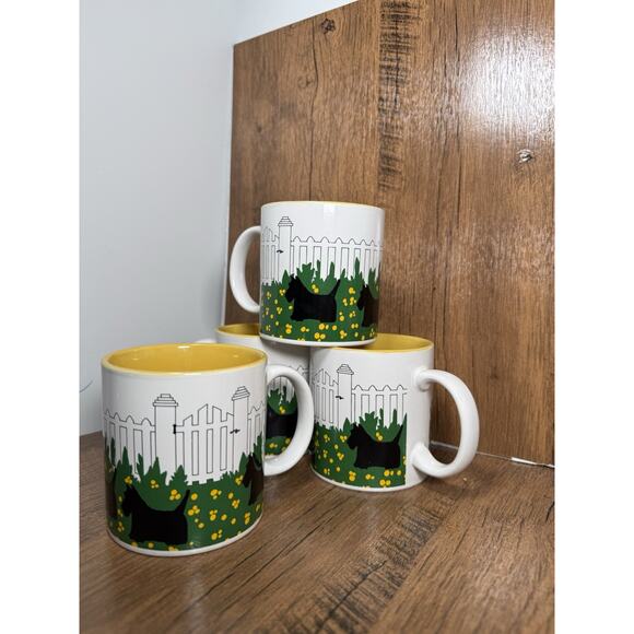 Dept 56 Scottie Cafe Scottish Terrier Dog Coffee Tea Mug Set Of 4 Vintage - Picture 1 of 4